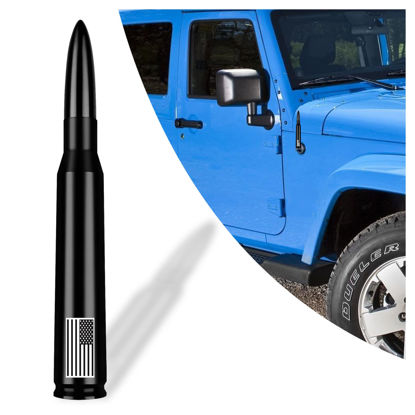 Picture of American Flag Car Truck Bullet Antenna,Aluminum Alloy - Enhance Signal Stability and Waterproof,Compatible with Dodge, Ford, Chevrolet, Toyota, Jeep, GMC Antenna Replacement(Black)