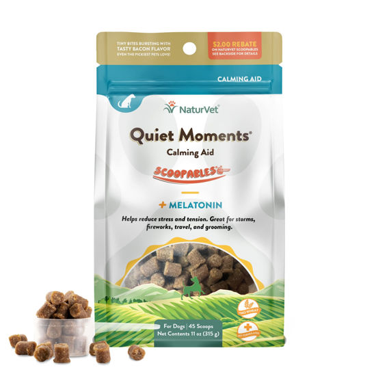 Picture of NaturVet Scoopables Quiet Moments Dog Calming Aid for Dogs - Promotes Calm with Stressful Events Like Storms, Fireworks, Travel, Separation Anxiety - Hickory Smoked Bacon Flavored | 11oz Bag