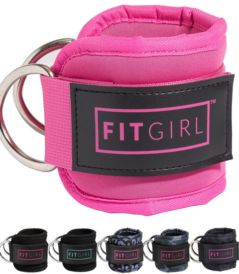 Picture of FITGIRL - Ankle Strap for Cable Machines and Resistance Bands, Work Out Cuff Attachment for Home & Gym, Booty Workouts - Kickbacks, Leg Extensions, Hip Abductors, for Women Only (Pink, Pair)