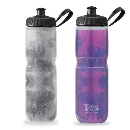 Picture of Polar Bottle - Sport Insulated 24oz (2pk) Fly Dye, Monochrome& BlackBerry - Leak Proof Water Bottles Keep Water Cooler 2x Longer than a Regular Reusable Water Bottle