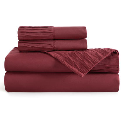 Picture of Bedsure King Size Sheets - Soft 1800 Sheets for King Size Bed, 4 Pieces Hotel Luxury Burgundy Sheets King, Easy Care Polyester Microfiber Cooling Bed Sheet Set