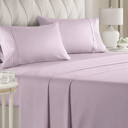 Picture of California King Size Sheet Set - Breathable & Cooling - Hotel Luxury Bed Sheets - Extra Soft - Deep Pockets - Easy Fit - 4 Piece Set - Wrinkle Free - Comfy - Light Lavender Bed Sheets 4PC