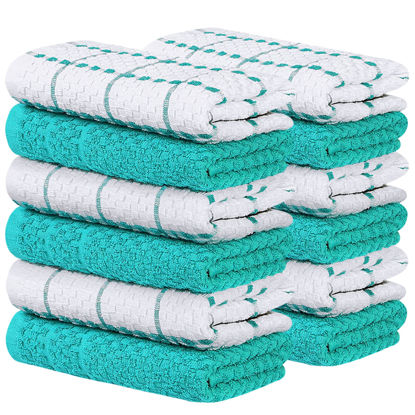 Picture of Zeppoli Kitchen Towels 12 Pack - 100% Soft Cotton - Dish Towels for Kitchen - Hand Towels for Kitchen 15" x 25" - Dobby Weave - Aqua Dish Towels for Drying Dishes - Super Absorbent Cleaning Cloths