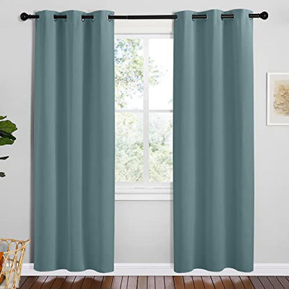 Picture of NICETOWN Modern Blackout Curtains Noise Reducing, Greyish Blue, 2 Panels, W42 x L78 -Inch, Thermal Insulated and Privacy Room Darkening Drape Panels for Boy's Guest Room Door Small Short Window
