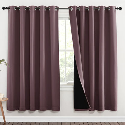 Picture of NICETOWN 100% Blackout Window Curtain Panels, Full Light Blocking Drapes with Black Liner for Nursery, 72-inch Drop Thermal Insulated Draperies (Dry Rose, 2 Pieces, 70-inch Wide Per Panel)