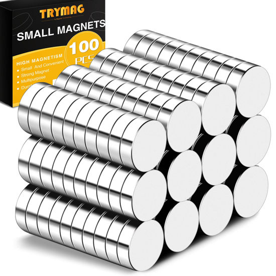 Picture of TRYMAG Refrigerator Magnets, 100 PCS Small Magnets Tiny Round Disc Magnets, Premium Brushed Nickel Office Magnets for Crafts, DIY, Whiteboard and Fridge Magnets,Silvery,6x2mm 100pcs