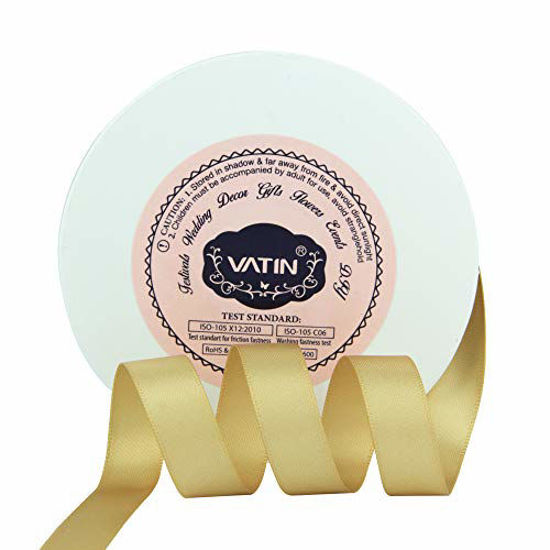 Picture of VATIN 1/2 inches Double Faced Gold Polyester Satin Ribbon - 50 Yards for Gift Wrapping Ornaments Party Favor Braids Baby Shower Decoration Floral Arrangement Craft Supplies