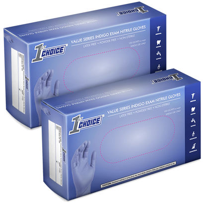 Picture of 1st Choice Blue Nitrile Disposable Exam Grade Gloves, 3 Mil, Latex and Powder-Free, Textured, Large, 2 Boxes of 100