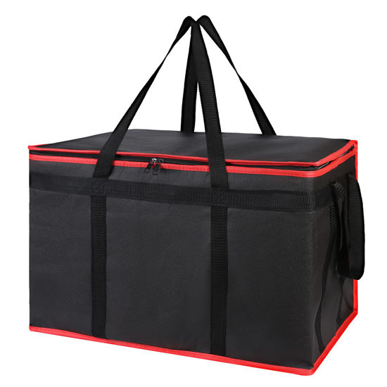 Picture of Bodaon Insulated Food Delivery Bag for Hot and Cold Meal, XXX-Large, Grocery Tote Insulation Bag for Catering, Pizza Warmer, Black with Red Edge, 1-Pack