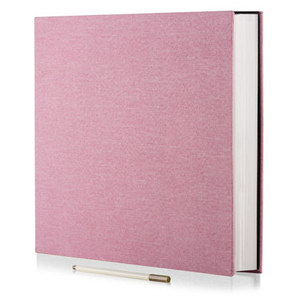 Picture of Photo Album Self Adhesive 3x5 4x6 5x7 6x8 8x10 8.5x11 11x10.6 Magnetic Scrapbook Album DIY Length 11x10.6 Inch 40 Pages Linen Cover DIY Photo Album with A Metallic Pen and DIY Accessories(Pink)