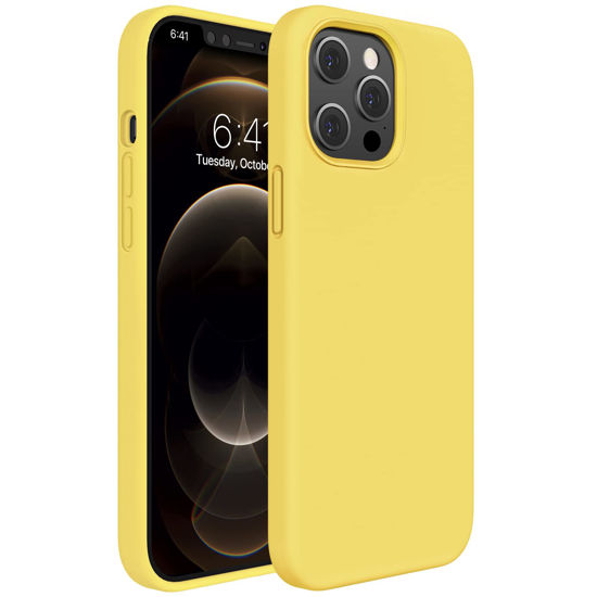 Picture of Miracase Compatible with iPhone 12 Pro Max Case 6.7 inch [Soft Anti-Scratch Microfiber Lining], Liquid Silicone Case Gel Rubber Full Body Protection Shockproof Drop Protection Case(Lemon Yellow)