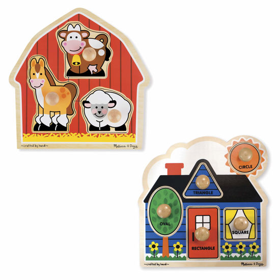 Picture of Melissa & Doug Jumbo Knob Wooden Puzzles Set - Shapes and Barn