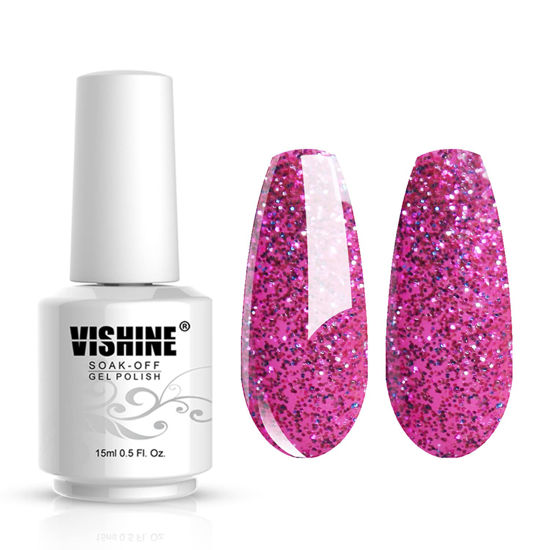 Picture of Vishine Gelpolish Long-lasting Gel Nail Polish Lacquer Shiny Color Soak Off UV LED Manicure Glitter Hot Pink(1865)