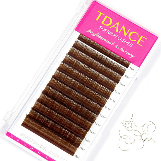 Picture of TDANCE Colorful lashes extension DD Curl 0.07mm Thickness Semi Permanent Individual Eyelash Extensions Silk Volume Lashes Professional Salon Use Mixed 8-15mm Length In One Tray (Brown,DD-0.07,8-15mm)