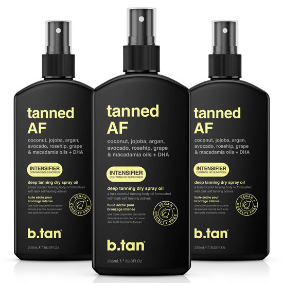 Picture of b.tan Deep Tanning Dry Spray | Tanned Intensifier Tanning Oil - Get a Faster, Darker Sun Tan From Tan Accelerating Actives, Packed with Ultra Moisturizing Oils to Keep Skin Hydrated, Vegan, Cruelty Free, 8 Fl Oz, 3 Pack