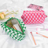 Picture of SOIDRAM 2 Pieces Makeup Bag Checkered Cosmetic Bag Pink Green Makeup Pouch Travel Toiletry Bag Organizer Cute Makeup Brushes Storage Bag for Women