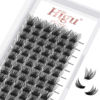 Picture of Lash Clusters DIY Eyelash Extensions 72 Pcs Cluster Eyelash Extensions 16mm Cluster Lashes D Curl Lash Clusters Thin Stem Eyelash Clusters Reusable Makeup for Self-application (Shrub D 16mm)