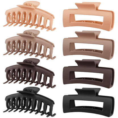 Picture of TOCESS 8 Pack Neutral Big Hair Claw Clips for Women Large Claw Clip for Thin Thick Curly Hair 90's Strong Hold 4.33 Inch Nonslip Matte Hair Clips