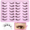 Picture of Natural False Eyelashes Wispy Cluster Mink Lashes Natural Look 14 Pairs DIY Eyelash Extension 14mm D Curl Cat Eye Lashes Fluffy Clear Band Lash Extensions DIY at Home