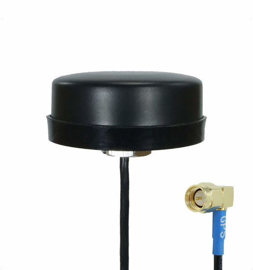 Picture of Proxicast Active/Passive GPS Antenna - Through Hole Screw Mount Puck Style with Right Angle SMA Connector on 20 inch Coax Lead - 28 dB LNA (ANT-190-003)