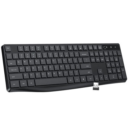 Picture of Lovaky MK98 Wireless Keyboard, 2.4G Ergonomic Wireless Computer Keyboard, Enlarged Indicator Light, Full Size PC Keyboard with Numeric Keypad for Laptop, Desktop, Surface, Chromebook, Notebook, Black