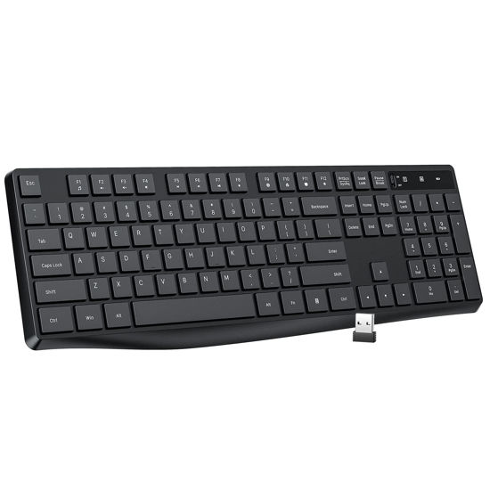 Picture of Lovaky MK98 Wireless Keyboard, 2.4G Ergonomic Wireless Computer Keyboard, Enlarged Indicator Light, Full Size PC Keyboard with Numeric Keypad for Laptop, Desktop, Surface, Chromebook, Notebook, Black