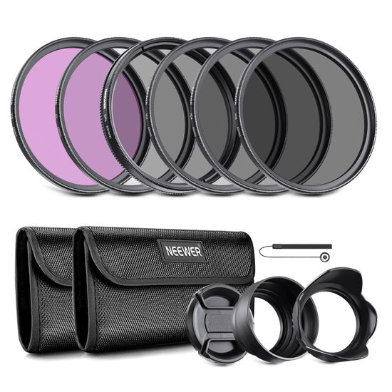 Picture of NEEWER 82mm ND Lens Filter Kit: UV, CPL, FLD, ND2, ND4, ND8, Lens Hood and Lens Cap Compatible with Canon Nikon Sony Panasonic DSLR Cameras with 82mm Lens