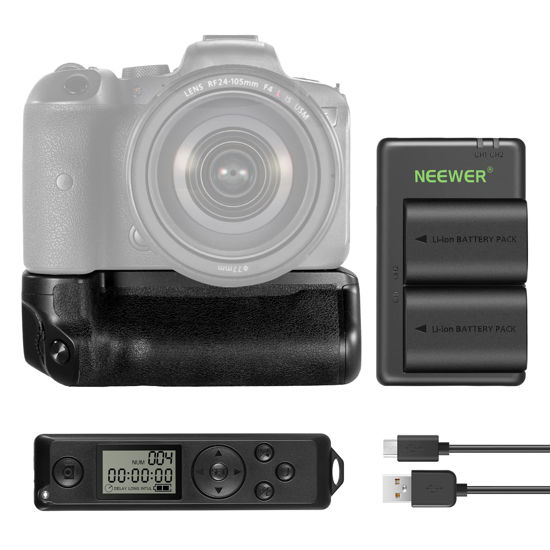 Picture of NEEWER Vertical Battery Grip Replacement for BG-R10 with 2.4G Remote, 2 Pack 2250mAh LP-E6/LP-E6N/LP-E6NH Batteries and Dual Slot USB Battery Charger, Compatible with Canon EOS R5 R5C R6 R6 Mark II