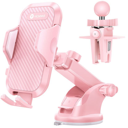 Picture of VICSEED Newest Phone Mount for Car [Patent Design] Hands-Free Car Phone Holder Mount Dashboard Windshield Air Vent Long Arm Armor Level Suction Cell Phone Holder Car for All Mobile Phones, Sleek Pink