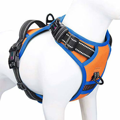 Picture of PHOEPET 2019 Reflective Dog Harness Large Breed Adjustable No Pull Vest with with Handle 2 Metal Rings 3 Buckles [Easy to Put on & Take Off](L, Orange)