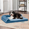 Picture of Furhaven Orthopedic Dog Bed for Large/Medium Dogs w/ Removable Bolsters & Washable Cover, For Dogs Up to 55 lbs - Two-Tone Plush Faux Fur & Suede L Shaped Chaise - Marine Blue, Large