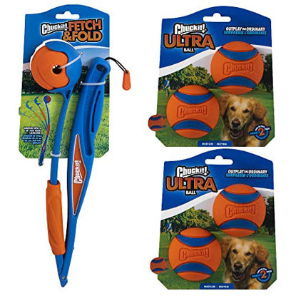 Picture of ChuckIt! Dog Fetch & Fold Ball Launcher and 4-Pack Ultra Ball Bundle, Medium