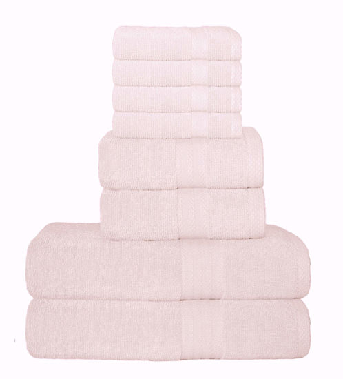 Picture of GLAMBURG Ultra Soft 8-Piece Towel Set - 100% Pure Ringspun Cotton, Contains 2 Oversized Bath Towels 27x54, 2 Hand Towels 16x28, 4 Wash Cloths 13x13 - Ideal for Everyday use, Hotel & Spa - Pink