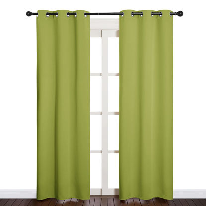 Picture of NICETOWN Green Blackout Curtains Window Panels, Window Treatment Thermal Insulated Solid Grommet Blackout Draperies/Drapes for Christmas Bedroom (Set of 2, 34 by 84 Long, Fresh Green)