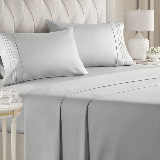 Picture of King Size Sheet Set - Breathable & Cooling - Hotel Luxury Bed Sheets - Extra Soft - Deep Pockets - Easy Fit - 4 Piece Set - Wrinkle Free - Comfy - French Grey Bed Sheets - Kings Sheets - 4 PC