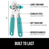 Picture of The Original Gorilla Grip Heavy Duty Stainless Steel Smooth Edge Manual Hand Held Can Opener With Soft Touch Handle, Rust Proof Oversized Handheld Easy Turn Knob, Best Large Lid Openers, Turquoise