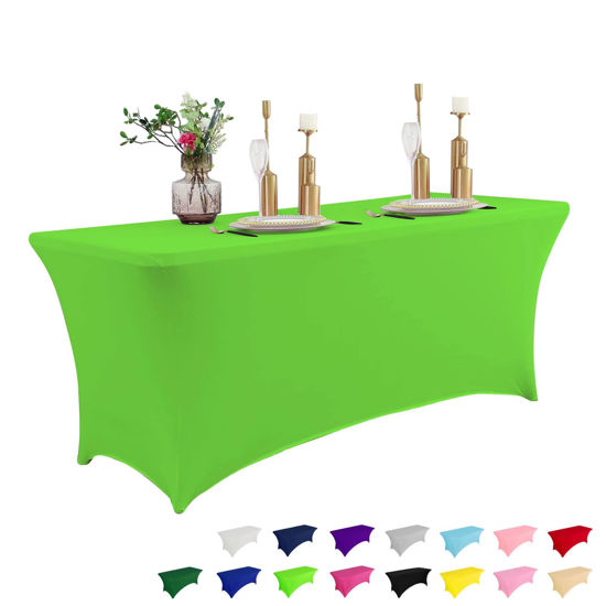 Picture of IVAPUPU 6FT Table Cloth for Rectangular Fitted Events Stretch Green Table Covers Washable Table Cover Spandex Tablecloth Table Protector for Party, Wedding, Cocktail, Banquet, Festival