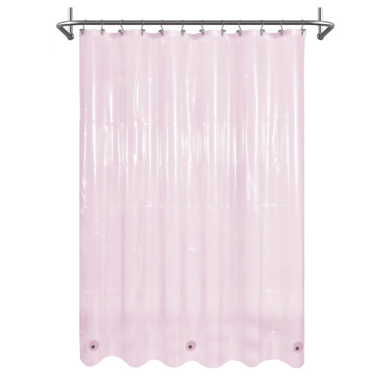 Picture of Mrs Awesome Clear Pink Shower Curtain Liner with 3 Magnets,72x72 4G PEVA Lightweight & Waterproof Plastic Shower Curtain for Bathroom, 72 x 72,Clear Pink