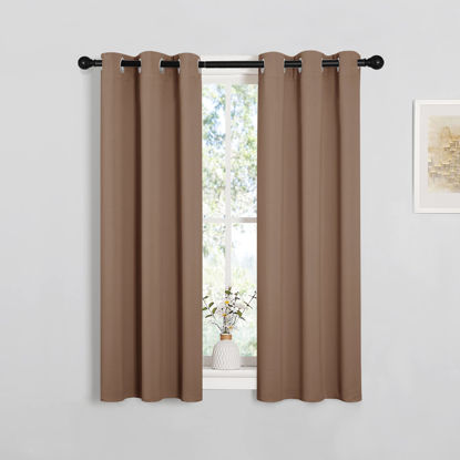 Picture of NICETOWN Blackout Window Curtains and Drapes for Kitchen, Set of 2, 29 by 40 Inch, Cappuccino, Window Treatment Thermal Insulated Solid Grommet Blackout Drapery Panels