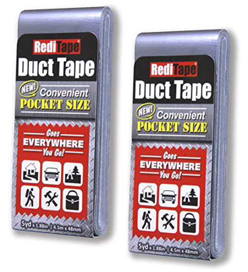 Picture of RediTape Travel Size Silver Duct Tape 2-Pack - Pocket Size Flat Thin Mini Roll - for Repairs Outdoors Emergency Crafts - 1.88 inch x 5 Yards per Pack