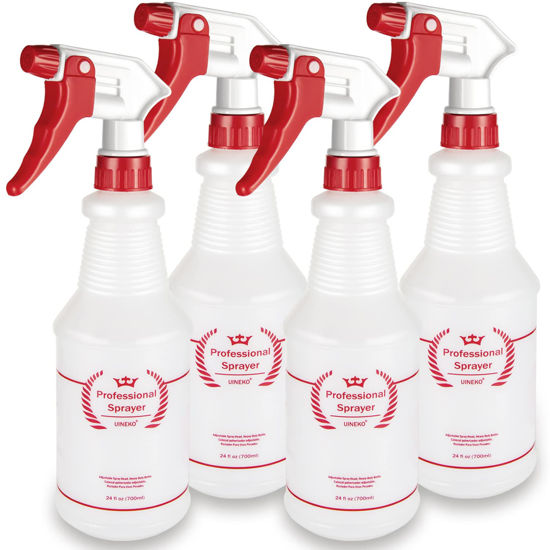 Picture of Uineko Plastic Spray Bottle (4 Pack, 24 Oz, All-Purpose) Heavy Duty Spraying Bottles Leak Proof Mist Empty Water Bottle for Cleaning Solution Planting Pet with Adjustable Nozzle and Measurements