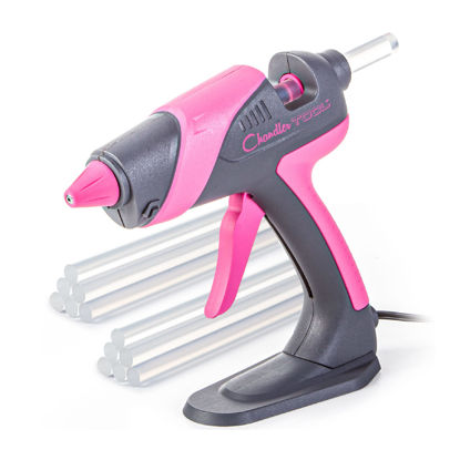 Picture of Full Size Hot Glue Gun for Construction, DIY & Crafts, Chandler Tool 60W High Temp Large Glue Gun with Stand-Up base & 12 Glue Sticks, Perfect for Home Repair, Arts & Crafts, Pink