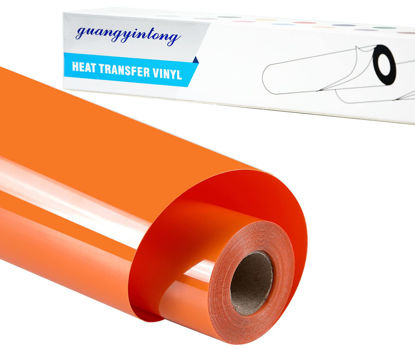 Picture of guangyintong Heat Transfer Vinyl for T-Shirts 12" x 8ft - Orange HTV Vinyl Roll Iron on-Easy to Cut &Weed, Glossy Surface (Orange k7)