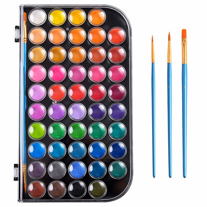 Picture of Upgraded 48 Colors Watercolor Paint, Washable Watercolor Paint Set with 3 Paint Brushes and Palette, Non-toxic Water Color Paints Sets for Kids, Adults, Beginners and Artists, Make Your Painting Talk