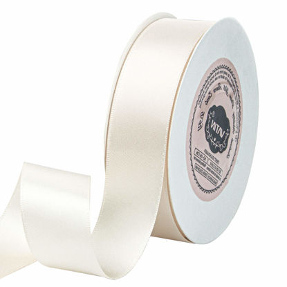 Picture of VATIN 1 inch Ivory/Antique White/Beige Double Faced Polyester Satin Ribbon -Continuous 25 Yard Spool, Perfect for Wedding, Wreath, Baby Shower,Packing and Other Projects