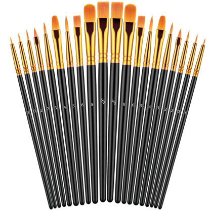 Picture of Paint Brushes Set, 20 Pcs Paint Brushes for Acrylic Painting, Oil Watercolor Acrylic Paint Brush, Artist Paintbrushes for Face Rock Canvas, Kids Adult Drawing Arts Crafts Supplies, Pure Black