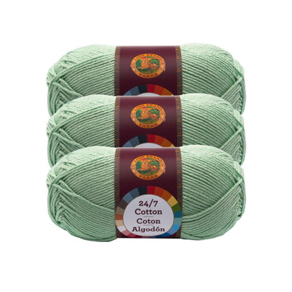 Picture of Lion Brand 24/7 Cotton Yarn, Yarn for Knitting, Crocheting, and Crafts, Mint, 3 Pack