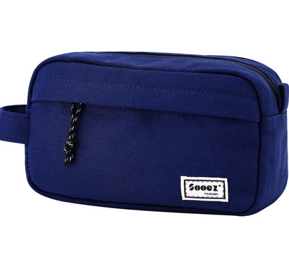 Picture of Sooez Big Capacity Pencil Pen Case, Durable Canvas Pencil Pouch Pencil Bag Organizer, Large Storage with Separate Compartments Easy Grip Handle, Aesthetic Supply for School Teens Adults, Navy Blue