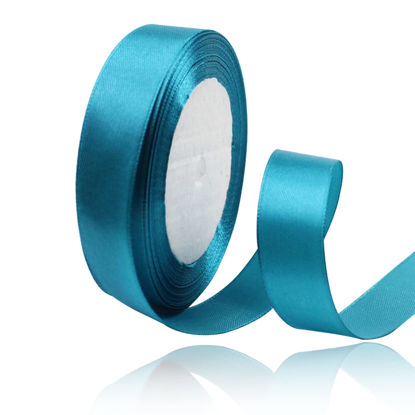 Picture of Solid Color Turquoise Blue Satin Ribbon, 3/4 Inches x 25 Yards Fabric Satin Ribbon for Gift Wrapping, Crafts, Hair Bows Making, Wreath, Wedding Party Decoration and Other Sewing Projects