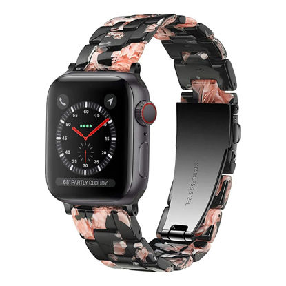 Picture of HOPO Compatible With Apple Watch Band 38mm 40mm 42mm 44mm Thin Light Resin Strap Bracelet With Stainless Steel Buckle Replacement For iWatch Series 8 7 6 5 4 3 2 1 SE (Black Rose/Black,42/44/45/49mm)